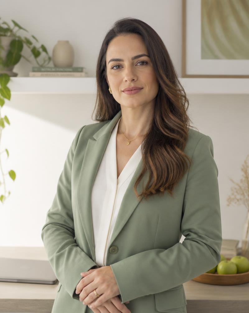 Elena Silva, nutricionista, em seu consultório iluminado